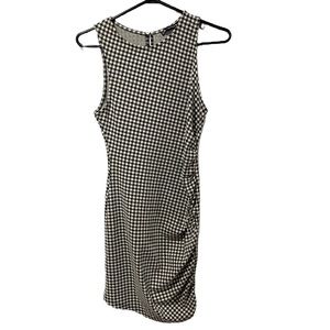 Women’s Zara Check Plaid Dress Gingham Fitted Ruched Sleeveless Size M